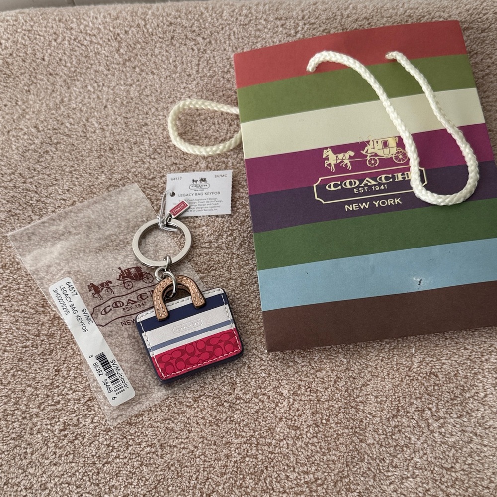 Coach Red and Blue Legacy Bag Keyfob